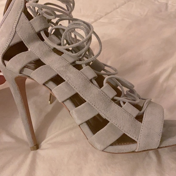 Aquazzura Amazon grey lace up heels new cutout caged suede pumps firenze size 38 - Picture 7 of 7